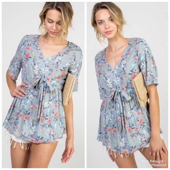 Floral Front Tie Top - Picture 5 of 8